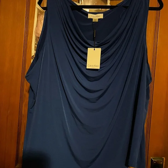 Calvin Klein Women's Blue Draped Top - Picture 6 of 6